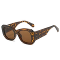 Fashionable leopard print thick frame sunglasses with wide temples and brown lenses - Leopard Frame / Tea Lens