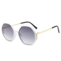Fashionable white hexagonal sunglasses with gray gradient lenses and gold metal temples - White Frame Gray Lens