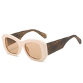Fashionable square sunglasses with cream frame and wide marble patterned temples - Creamy White Frame Champagne Lens