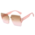 Fashionable square frameless sunglasses with pink gradient lenses and gold metal bridge - Pink Frame Pink Brown Lens