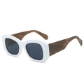 Fashionable white square sunglasses with thick tortoiseshell textured temples and dark lenses - White Frame Gray Lens