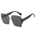 Fashionable square rimless sunglasses with black lenses and gold metal nose bridge accents - Black Frame Grey Lens