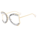 Goldene Schmetterlingssonnenbrille mit luxuriösen Strasssteinen und Perlenbügeln - Goldener Rahmen Klare Gläser