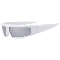 Trendige weiße futuristische Sportsonnenbrille mit silbernen verspiegelten Gläsern im Rahmen - Weißer Rahmen Silber Spiegel