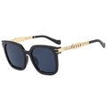 Fashion square oversized sunglasses with black frame and unique gold metal chain temples - Black Frame Grey Lens