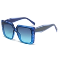 Fashion square sunglasses with transparent blue frames and blue-green gradient lenses - Blue Stripe Frame Grey Blue Lens