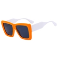 Retro oversized square sunglasses with high-contrast orange frame and white temples - Orange Frame Grey Lens