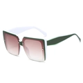 Fashionable square contrast color sunglasses with large frames and gradient brown lenses - White Green Frame Gradient Tea Lens
