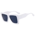 Vintage oversized square white frame sunglasses with dark lenses and wide temples - White Frame Gray Lens