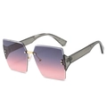 Fashion square rimless sunglasses with purple pink gradient lenses and gold bridge - Transparent Grey Legs Grey Pink Lens