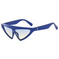 Lunettes de soleil œil-de-chat bleu foncé avec verres dégradés jaunes et rivets dorés - Monture Bleue Verre Bleu Jaune