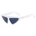 Futuristic white triangle sunglasses with dark lenses and gold metal accents - White Frame Gray Lens