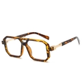 Retro square oversized pilot glasses with tortoise frame and gold metal temples - Leopard Frame Clear Lens