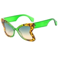Butterfly frame sunglasses with leopard print front and translucent green temples - Green Leopard Frame Green Yellow Lenses