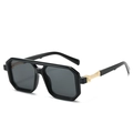 Lunettes de soleil aviateur vintage à double pont avec monture carrée noire et or - Monture Noire Verres Gris