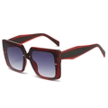 Square fashion sunglasses with red and black marble frame and purple gradient lenses - Red Stripe Frame Gradient Grey Lens