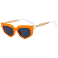 Fashionable orange cat eye sunglasses with gold chain metal temples and dark lenses - Orange Frame Grey Lens