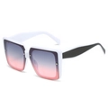 Square fashion sunglasses with white frames, black temples and purple gradient lenses - White Frame Grey Pink Lens