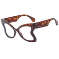 Chic butterfly wave frame glasses in dark tortoiseshell finish with clear lenses - Leopard Frame Clear Lens