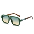 Lunettes aviateur rétro carrées avec monture vert mat et branches en écaille de tortue - Monture Verte Verres Vert Jaune