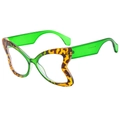 Fashionable butterfly sunglasses in leopard print with translucent emerald green temples - Green Leopard Frame Clear Lens