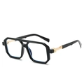 Vintage double bridge aviator sunglasses with black frames and gold metal temples - Black Frame Clear Lens