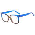 Fashion square contrast eyewear in translucent dark blue and tortoiseshell pattern finish - Blue Leopard Frame Clear Lenses