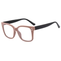 Fashionable square frame glasses in nude pink and black with stylish silver rivets - Khaki Frame Clear Lenses