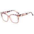 Fashion square pink leopard tortoise shell eyeglasses frame with metal rivets - Pink Leopard Frame Clear Lenses