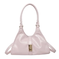 Pink triangular leather handbag with elegant golden buckle and sleek arc handle - Pink