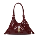 Elegant burgundy glossy patent leather tote bag with gold metal clasp and top handle - Burgundy