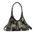 Vintage camouflage shoulder bag with large capacity and golden metallic lock for women - Green