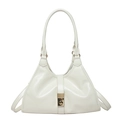 Elegant white vintage handbag with trapezoidal shape and golden metal buckle closure - White