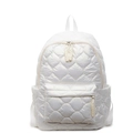 Mochila acolchada blanca con bordado de diamantes y bolsillo frontal con cremallera - Blanco Roto