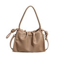 Chic pleated cloud bag in beige leather with knot details and dual strap options - Khaki
