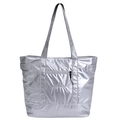 Große silberne Metallic-Einkaufstasche mit Griffen und Reißverschluss-Vortasche - Silber