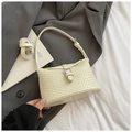 Sac seau tissé crème chic avec boucle en métal et bandoulière réglable - Blanc Crème (Sans Pendentif)