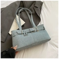 Light blue denim underarm bucket bag with silver metal buckle and adjustable strap - Light Blue Without Pendant