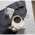 Cream pleated cloud handbag with silver chain strap and stylish branding detail - Off-white without Charm