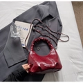 Burgundy pleated cloud handbag with shiny finish and silver chain strap for women - Wine Red Without Pendant