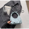 Light blue pleated cloud bag with shiny texture and elegant silver chain strap - Blue without Pendant