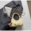 Chic cream yellow ruched dumpling bag with glossy finish and elegant chain strap - Yellow without Pendant