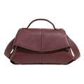 Retro deep wine red leather trapezoid handbag with white contrast stitching - Red