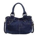 Retro donkerblauwe denim shopper met vintage metalen klinknagels en verstelbare riem - Donkerblauw