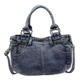 Retro gewassen denim shopper in donkerblauw met zakdetails en metalen klinknagels - Lichtblauw
