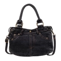 Retro gewassen denim shopper in donkergrijs met vintage bronzen metalen accenten - Zwart