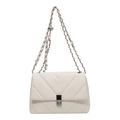 White quilted flap crossbody bag with silver chain strap and metal swivel lock - White