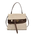 Bolso bandolera retro de lona y cuero marrón con asa y herrajes dorados - Marrón
