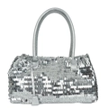 Glitzernde silberne Pailletten-Tasche für Damen mit Metallgriffen und minimalistischem Design - Silber