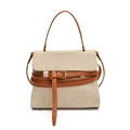Bolso vintage de lona beige con ribete de cuero marrón y hebilla retro elegante - Marrón